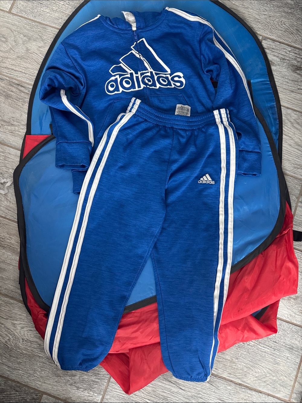 adidas Kids Royal Blue Sweatshirt & Joggers Set with White Stripes
